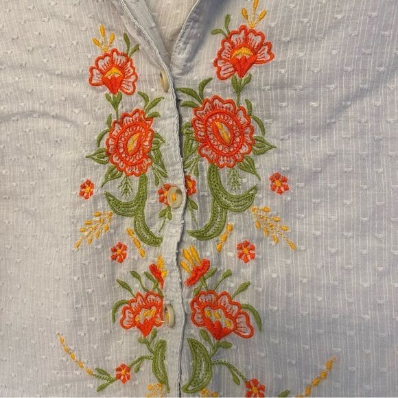 Anthropologie Maeve blue orange Floral embroidery Christie Buttondown blouse 2 - Picture 4 of 12